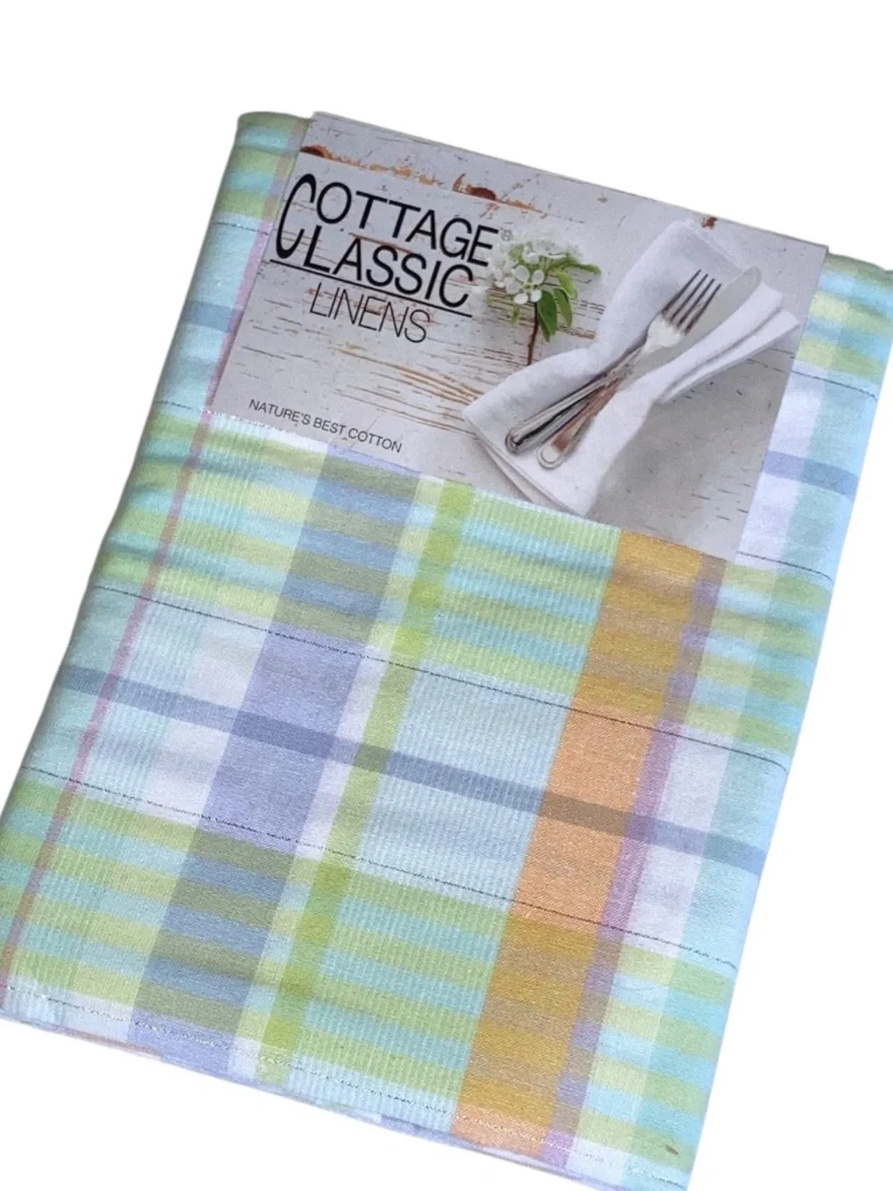 Pastel Plaid Summer Cotton Tablecloth NEW 60” x 84”
